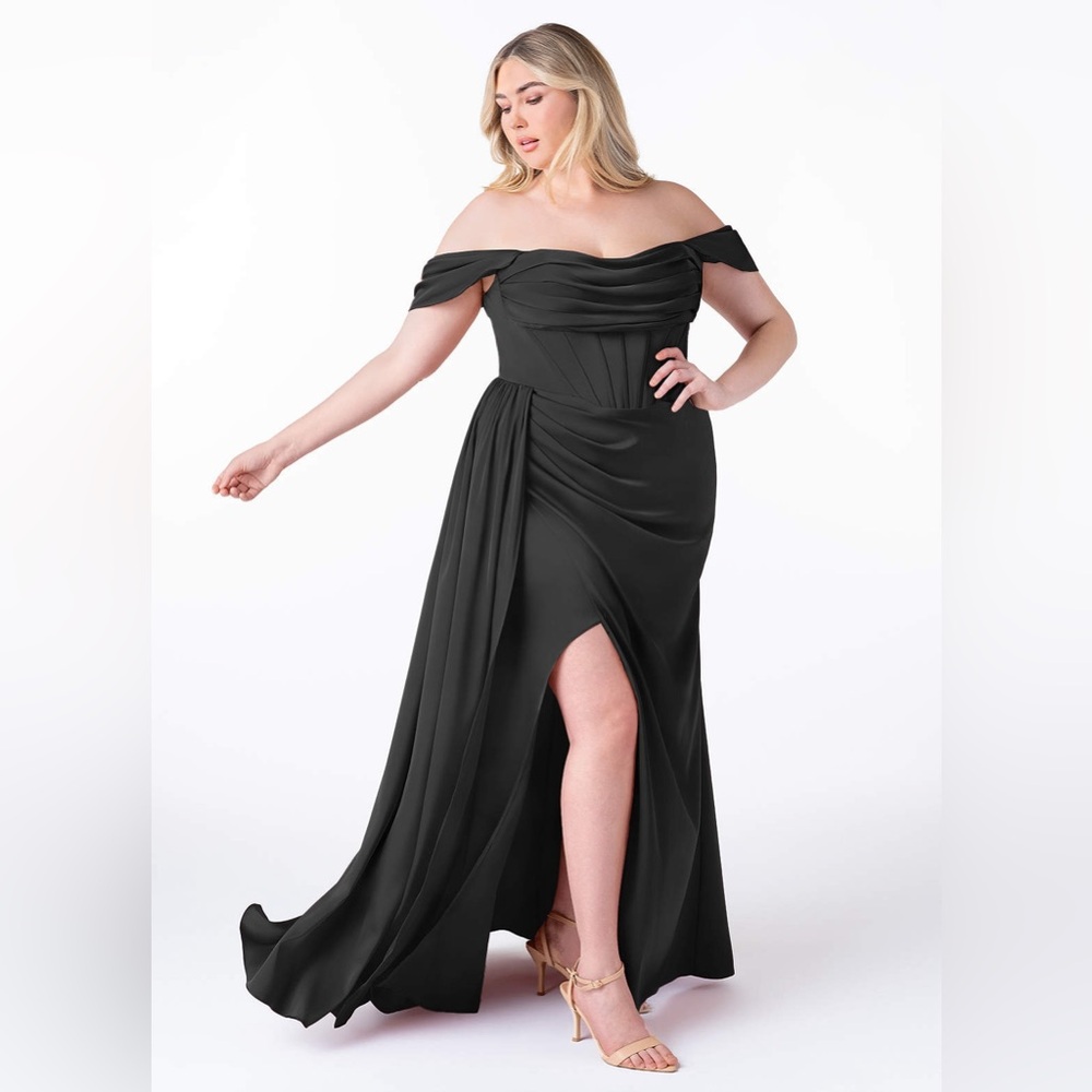 Azazie Amyra Black Sheath Stretch Satin Dress